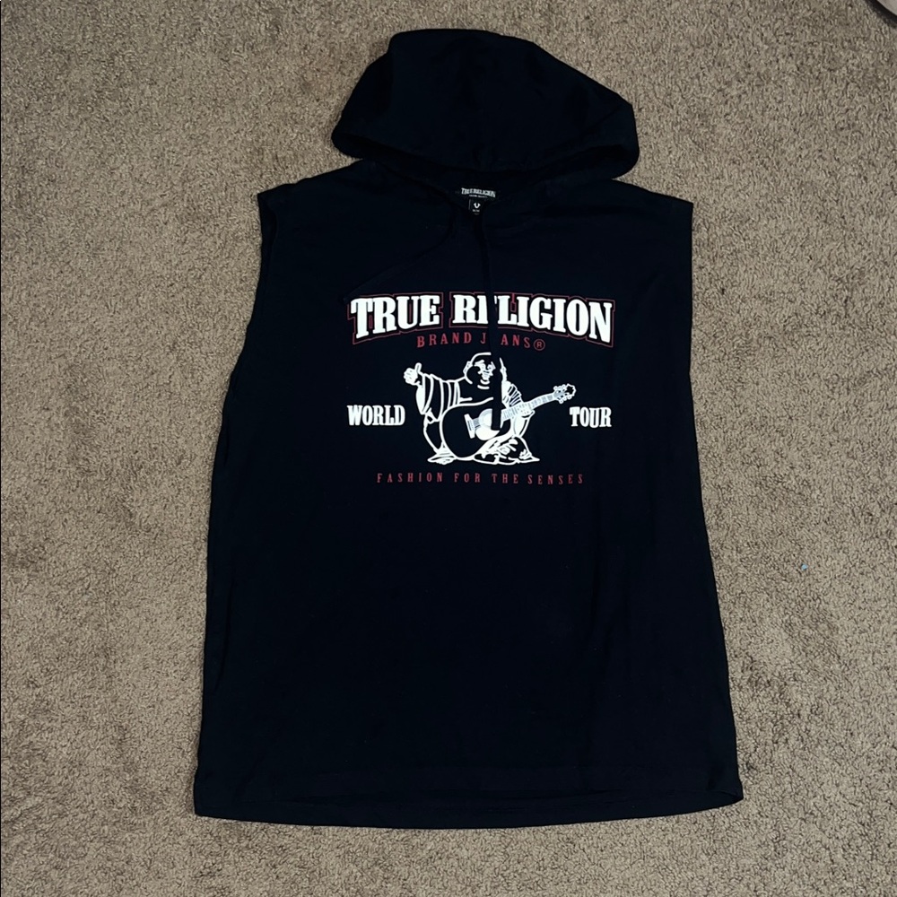 True Religion Black Sleeveless Hooded Shirt